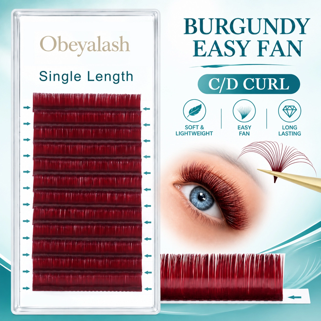 Burgundy Easy Fan Lash Extensions Wholesale | Pre-...